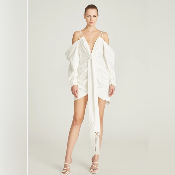 AMUR Frida Draped White Long Sleeve Dress Size 8